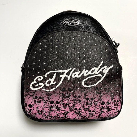 Ed Hardy Skull Rhinestone Mini Backpack Black Pink Tattoo Bag NWT Charms main image 5